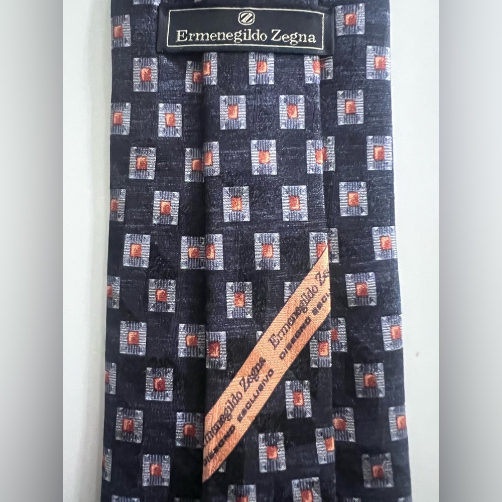 Ermenegildo Zegna Black and Orange Square Pattern Tie